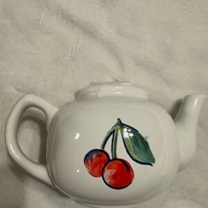 White Teapot with Cherry Design